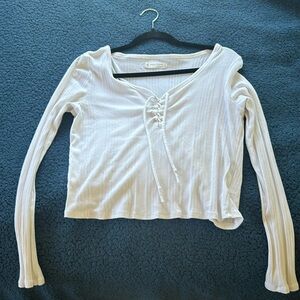 Lucky brand women’s long sleeve lace up white tee